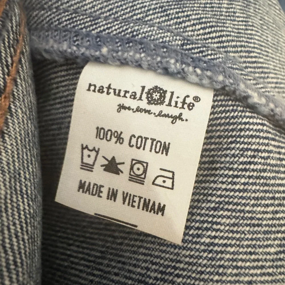Natural Life Womens Denim Midi Skirt Blue NWT Paneled Frayed Hem size 8 - Picture 9 of 10